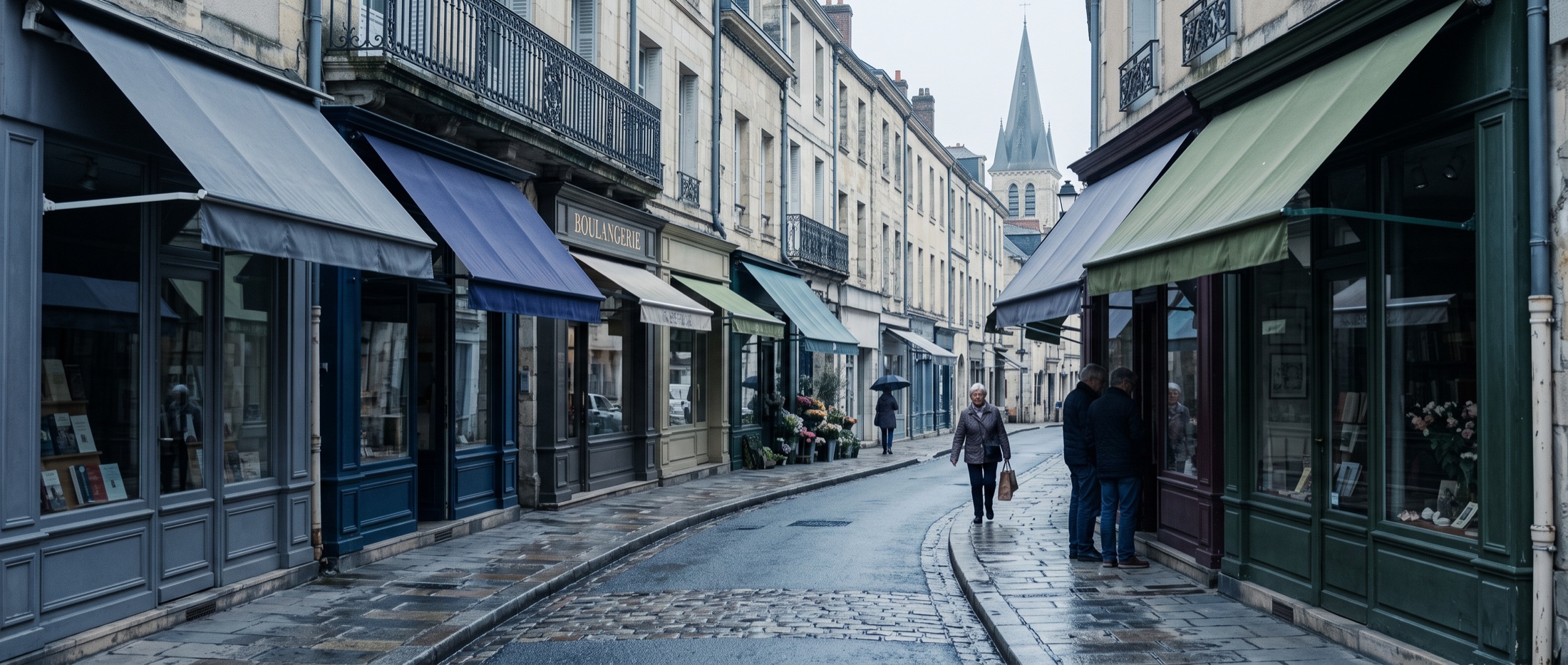 Rue commerçante française en journée